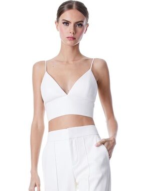 Alice + Olivia White V-Neck Cropped Buttery Soft Faux Leather Top